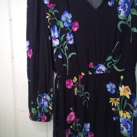 Old Navy Dress Women S Long Sleeve Elastic Waist Floral Black Colorful - Picture 5 of 16